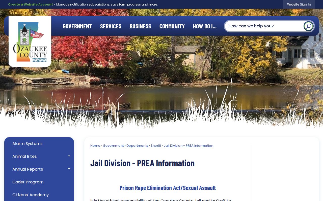 Ozaukee County arrest lookup and jail PREA information