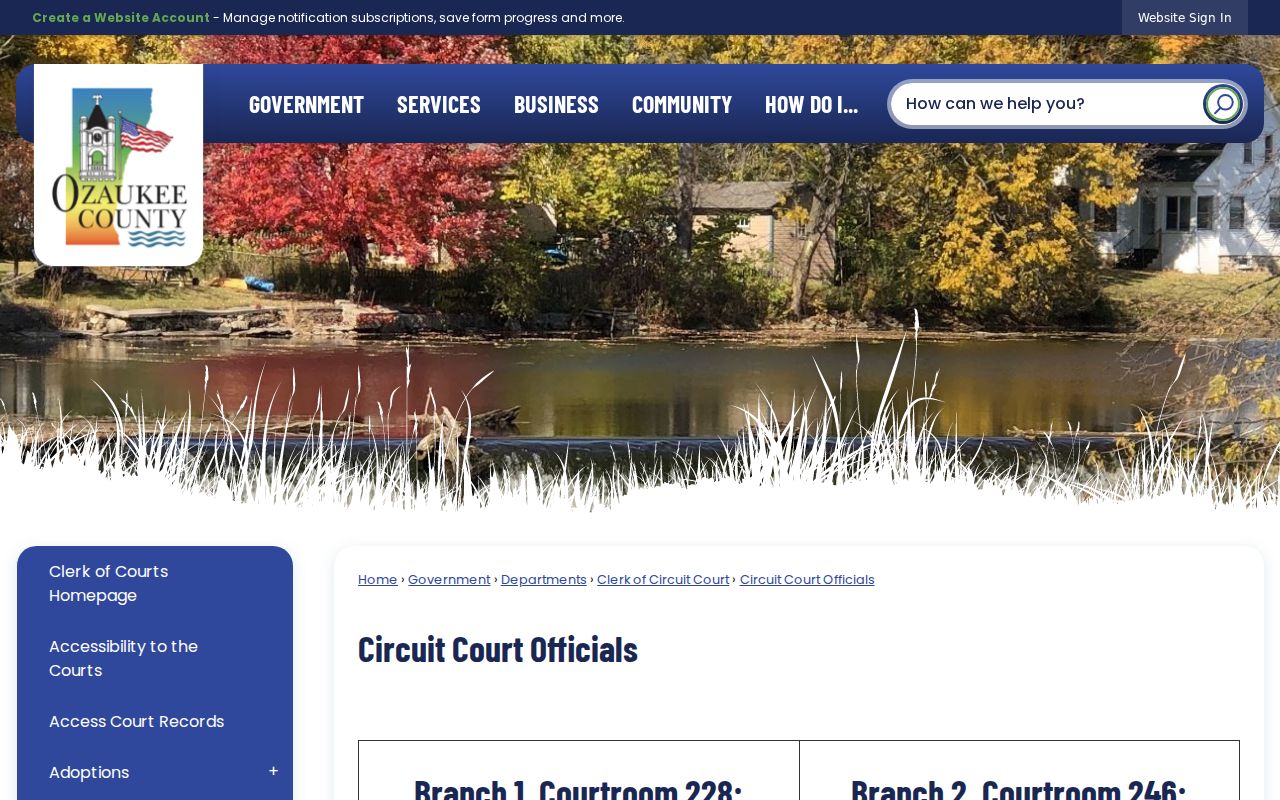 Ozaukee County criminal court cases branch and courtroom directory