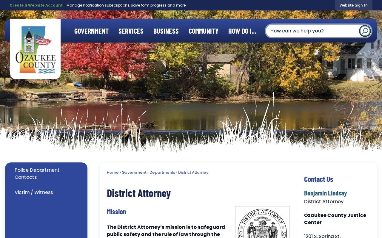 Ozaukee County criminal court cases District Attorney office information